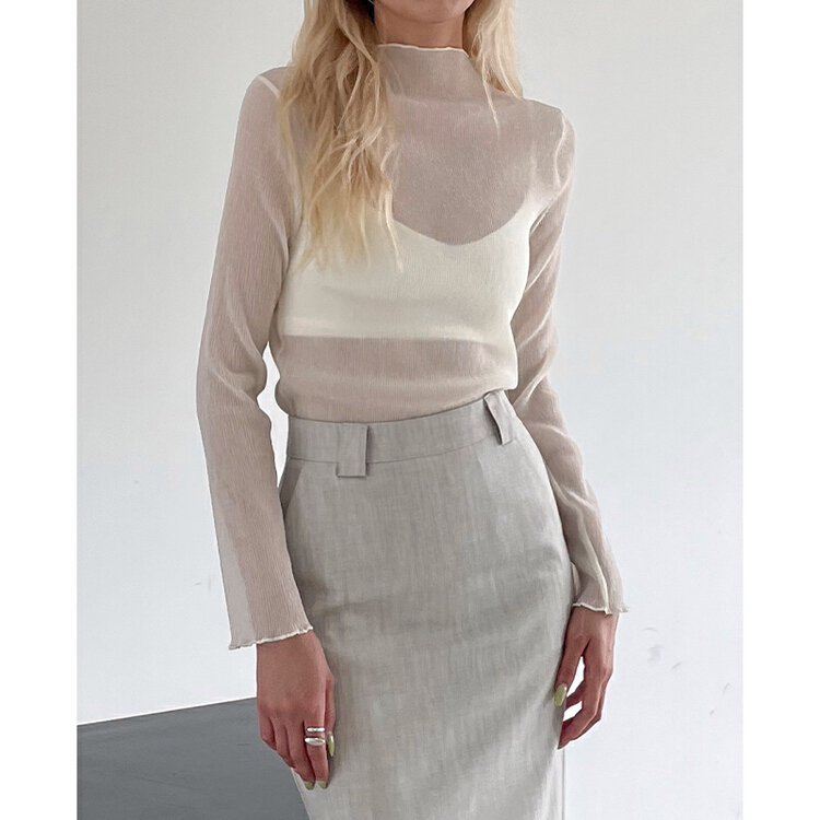 [FabI] simple half high neck versatile long sleeve T-shirt 3400# XYJ