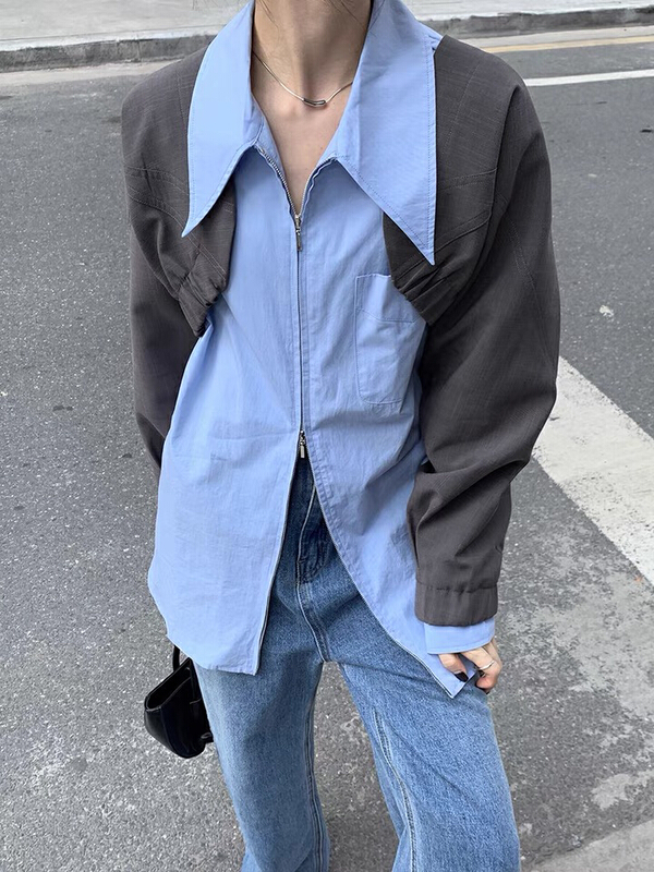 New year in early spring! [L.L studio] design double zipper versatile shirt 6955# hjy