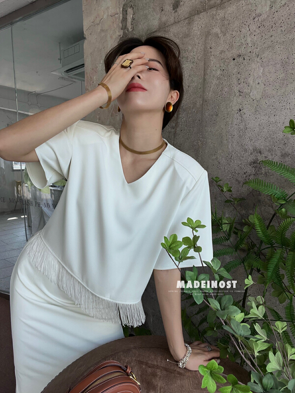 [OSHA madeinost] high sense western fringed short sleeved T-shirt (T-shirt only) 86301# ll