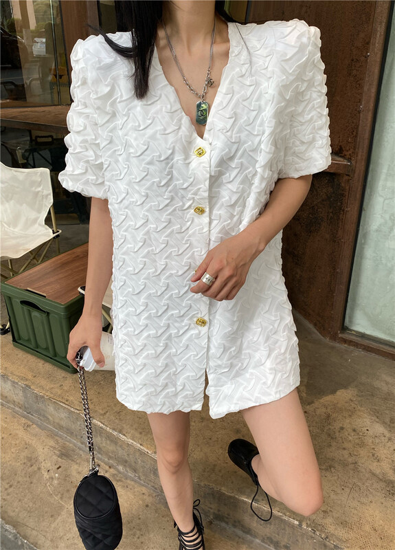 [miss sunflower] V-neck Pleated Dress 80275# ozq