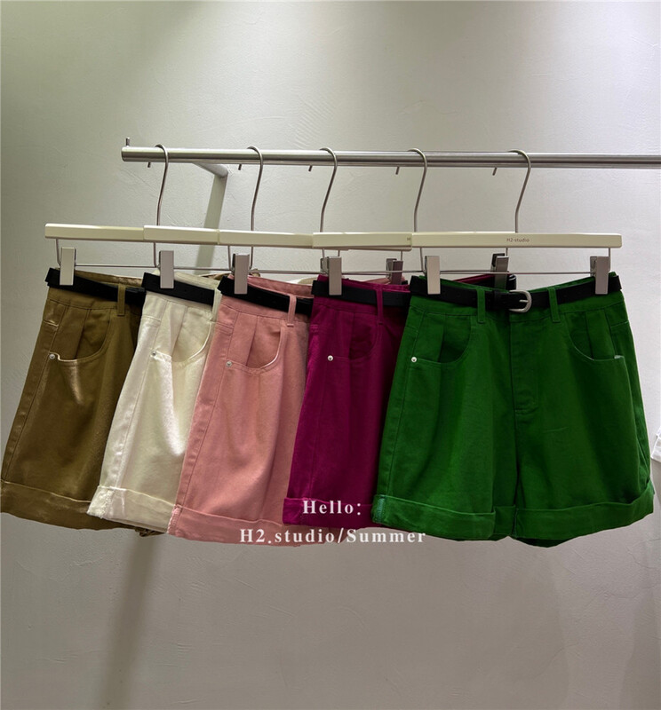 [h2-studio] high waist slim temperament versatile denim shorts (with belt) a661# HBx