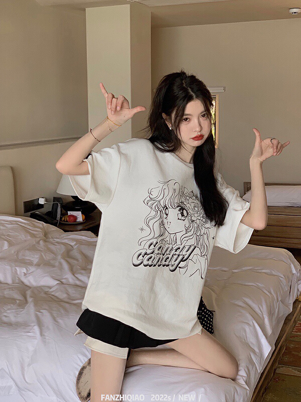 In early summer! [wgwe] pretty girl print comfortable short sleeve T-shirt 1512\pcz