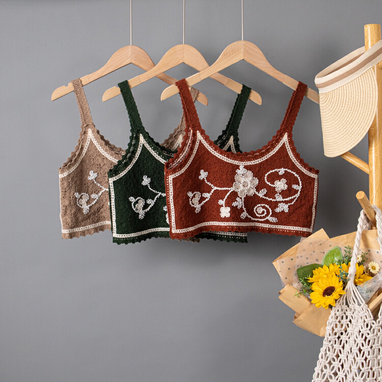 [LML] fashionable little fresh Platycodon grandiflorum embroidered vest / sling 8288# ozq