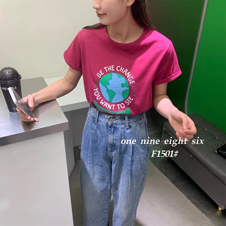 [1986] simple and versatile printed short sleeve T-shirt 1501# XYY