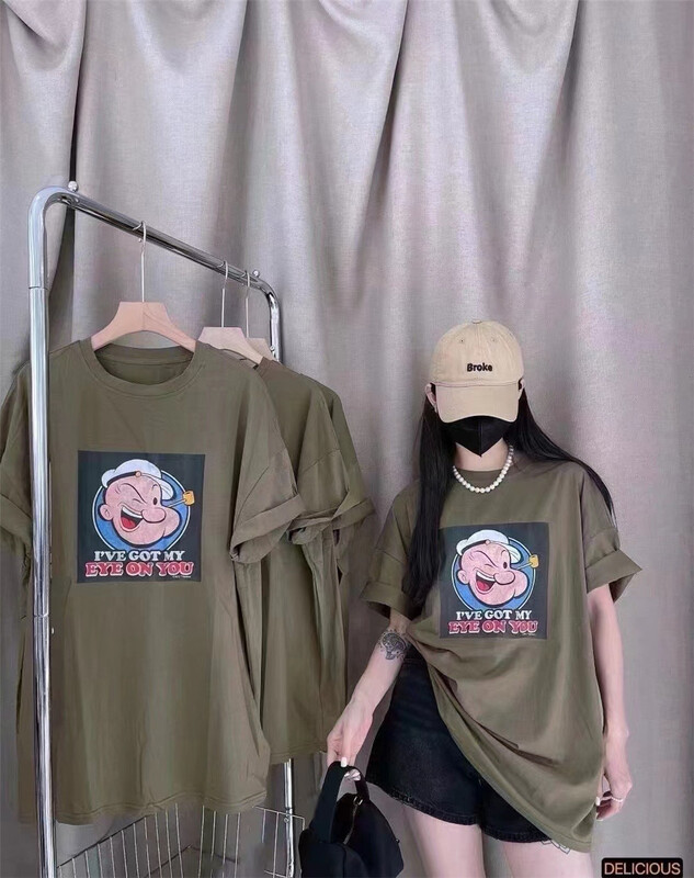 [CC +] Korean Popeye print versatile short sleeve T-shirt 8387# L