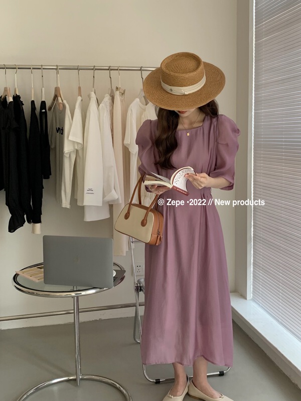 [Ze] French bubble sleeve loose dress 2866# ll