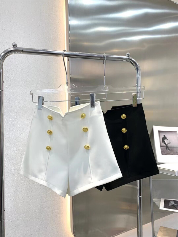 [Linna] high waist gold buckle design shows thin casual shorts 7016# zxx