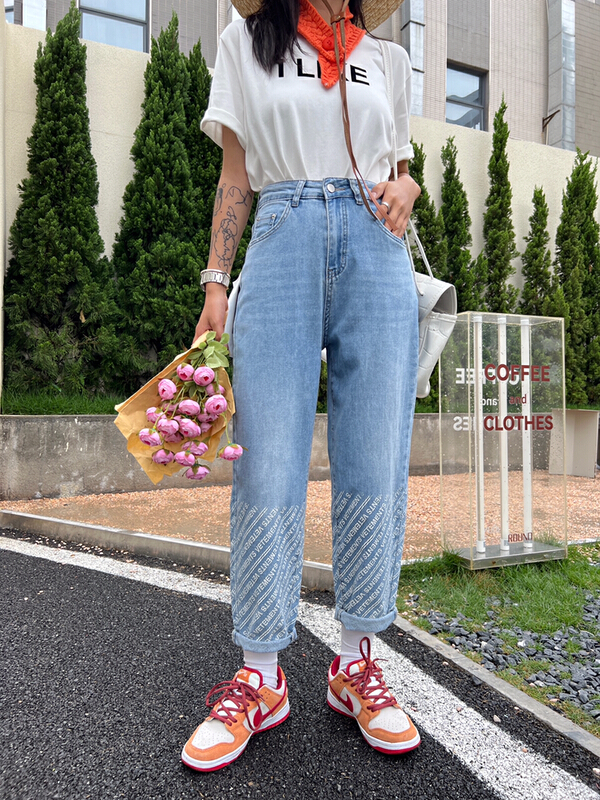 Original price 77.83! [Mi & Co Wu] personalized letter trouser leg Harlan jeans c1208# hjy
