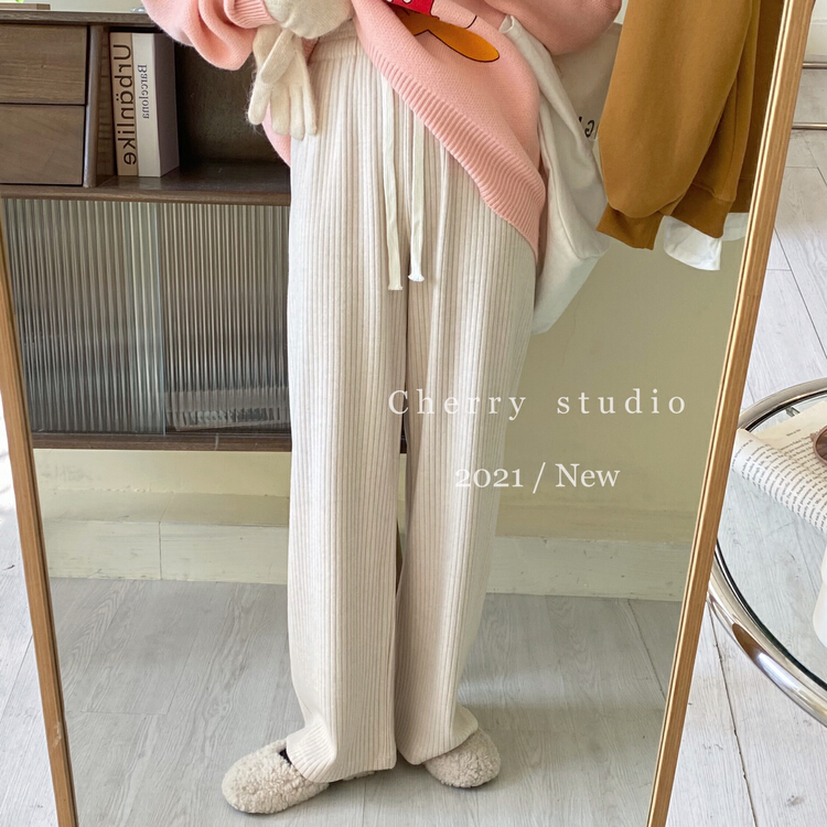 goods in stock! Early winter NEW! [cherry studio] Korean casual cashmere pit wide leg casual pants (10% Cashmere) a2110# HBx
