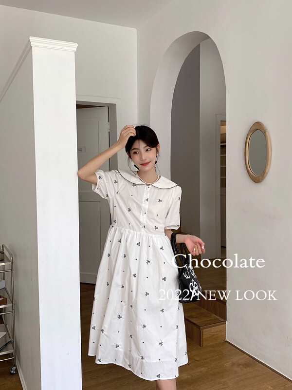 [chocolate] Korean doll neck loose dress 21010# L