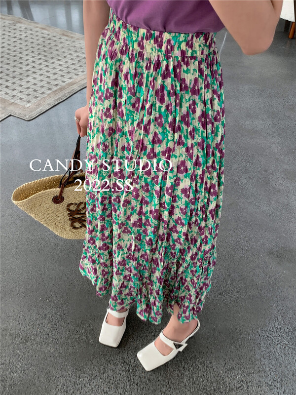 goods in stock! [candy] Korean floral elastic waist skirt b7197# ZSY