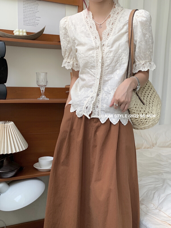 [aimistyle] French niche V-neck lace shirt 10878# HBx