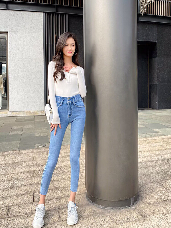 [lsjd] thin material high waist high elastic small leg jeans mt6651# WTT
