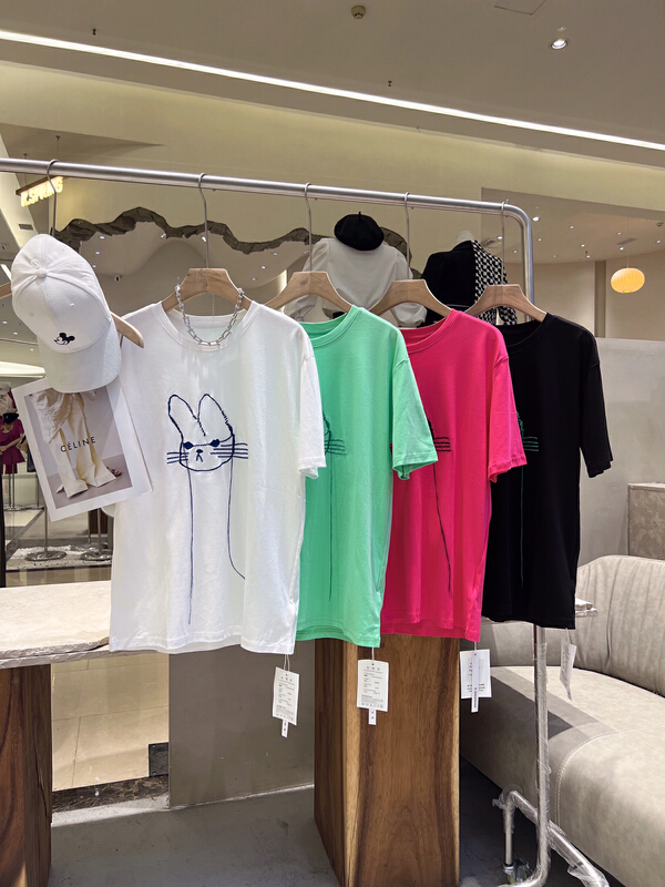 [o.shazidian] Korean loose embroidered cat short sleeve T-shirt 88027# CSX