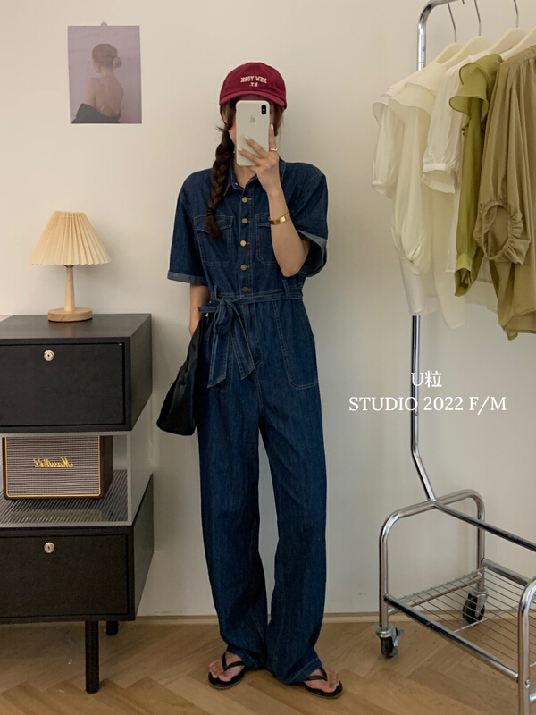【 U grain 】 dongdamen new denim Jumpsuit (with waist rope) 5790# HBx