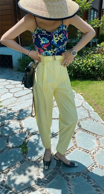 [yixuanru] comfortable and versatile simple casual pants (with belt) 8305# ozq