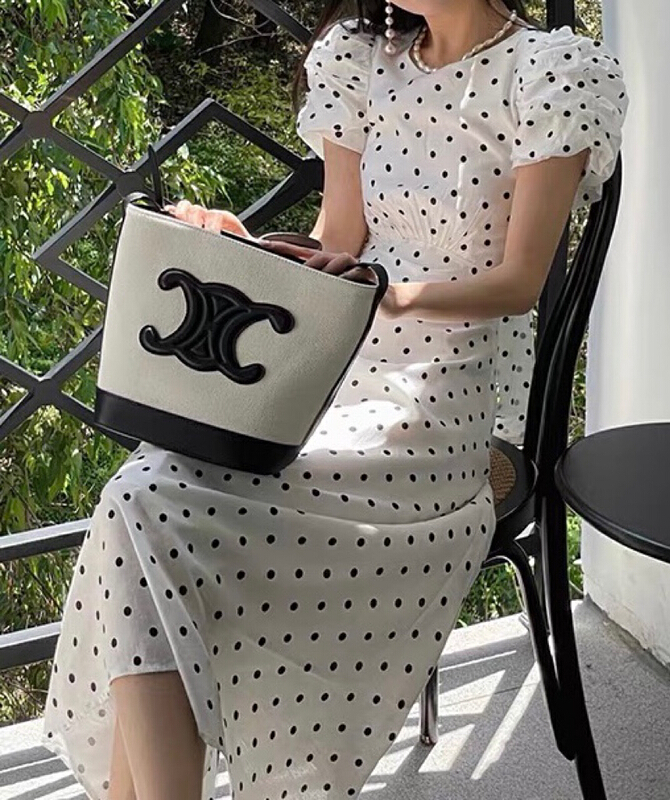 goods in stock! [JH] Lantern Sleeve wave dot back hollow lace up dress 41536# PCZ