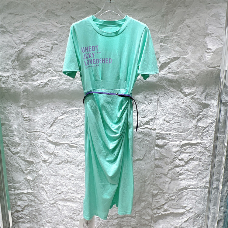 "KUNSWEAR" letter printed slim dress (with belt) 66280# XYJ