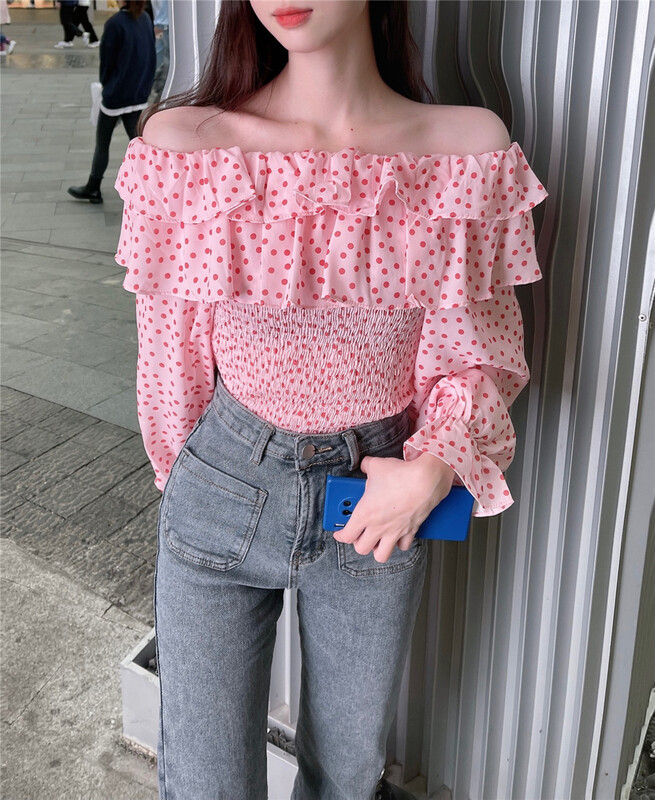 goods in stock! New year in early spring! [nave z.d] Pullover one line collar versatile small shirt 8803# LSW