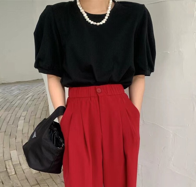 [3. Three point] Korean print casual round neck short sleeve T-shirt 7158# cqw