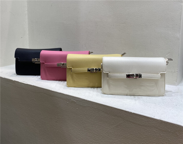 [misslan] simple litchi pattern square bag metal buckle messenger bag (with shoulder belt) e121# XJ