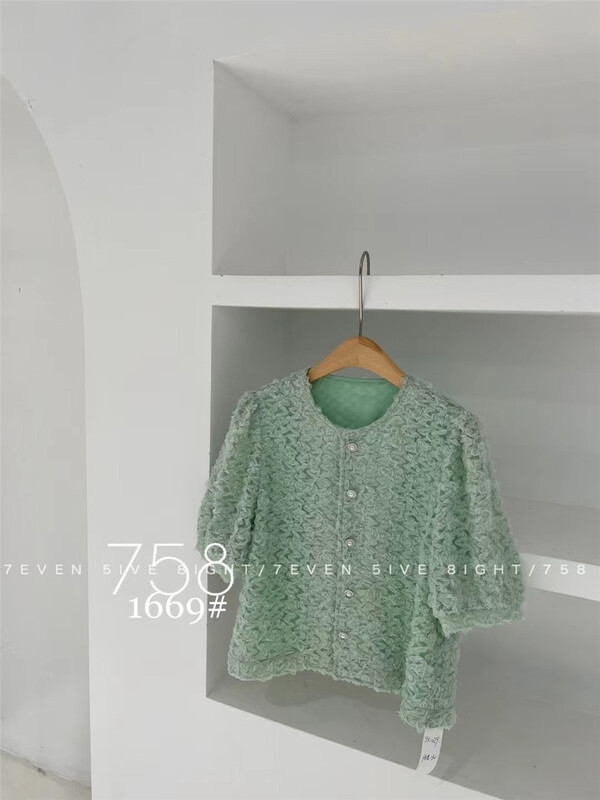 goods in stock! New year in early spring! [7even5ive8eight] Korean round neck heavy industry single breasted shirt 1669# hjy