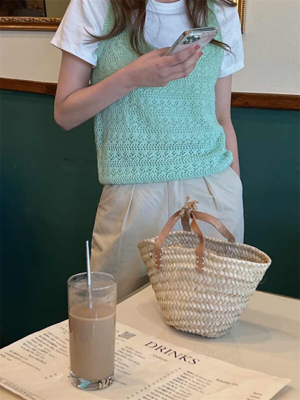 [next station] simple solid color versatile knitted vest / sling 92250# zjy