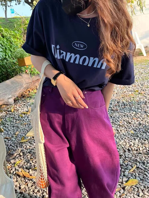 [HH & miss Lai] Korean round neck letter printed short sleeve T-shirt 9021# L