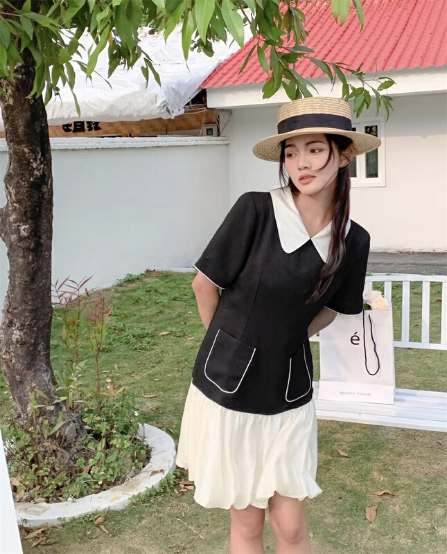 goods in stock! New in early summer! [single] little woman's color matching thin dress 9908# JJ