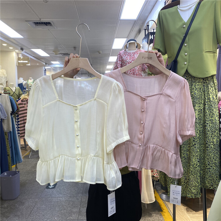[Fuyue] temperament small square collar button up shirt 22076# HBx