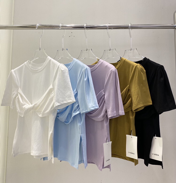 [u Nara] niche cross knot design Short Sleeve T-shirt 81129# WPL