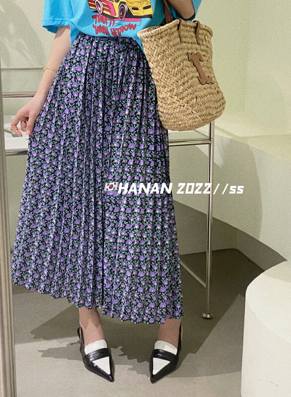 [Hanan] Korean version, versatile, slim and slim, high waist rubber band floral skirt 6189# LSL