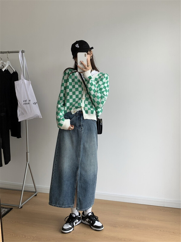 New year in early spring! [Bobo] Korean retro A-shaped slit skirt 3197# cqw
