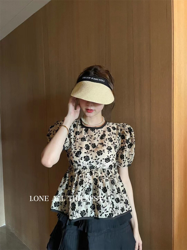New in early summer! [1. One] French Style Bubble Sleeve floral blouse 8062# WPL