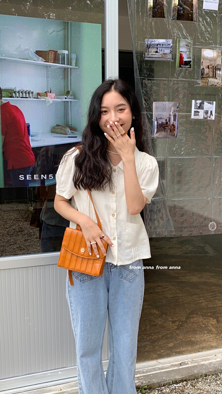 [from Anna] Korean version simple pocket cotton linen blouse 2143# LSW