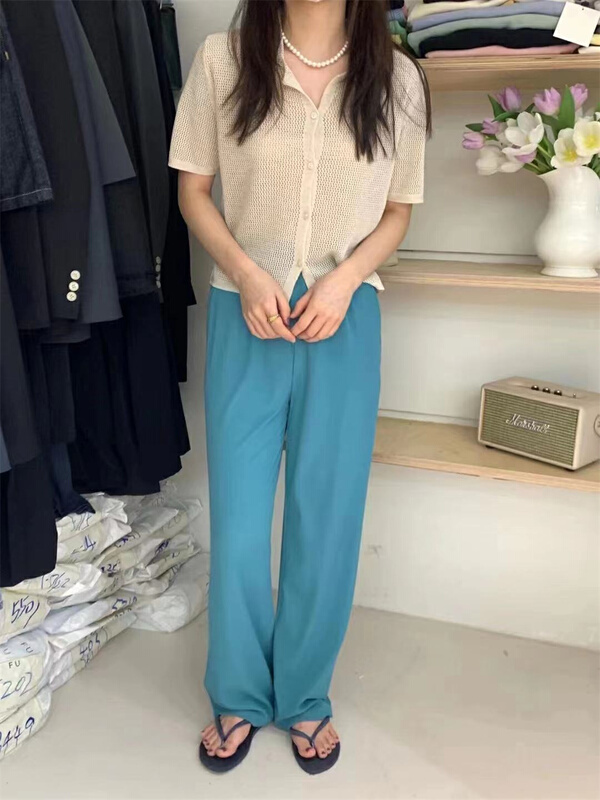 New in early summer! [e + 1] versatile basic solid color pit strip casual pants 8055# XYY