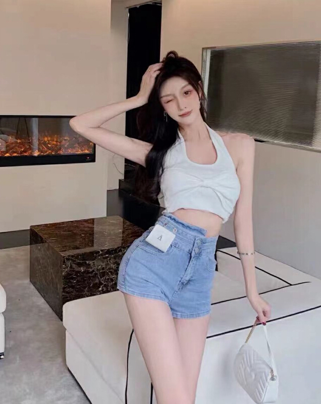 [c.h.z] irregular fashion waist denim shorts (with waist bag) 6571# WTT