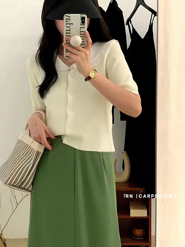 [R n] color blocking retro fashion knitted cardigan 80991# ll