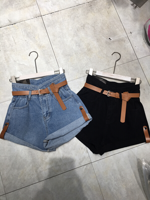 [thousand degrees] casual hem high waist denim shorts (with belt) 3208# LSW