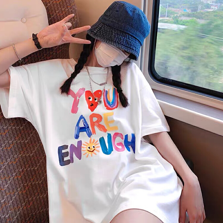 [miss Xi Xi] printed color letters short sleeve T-shirt 150# L