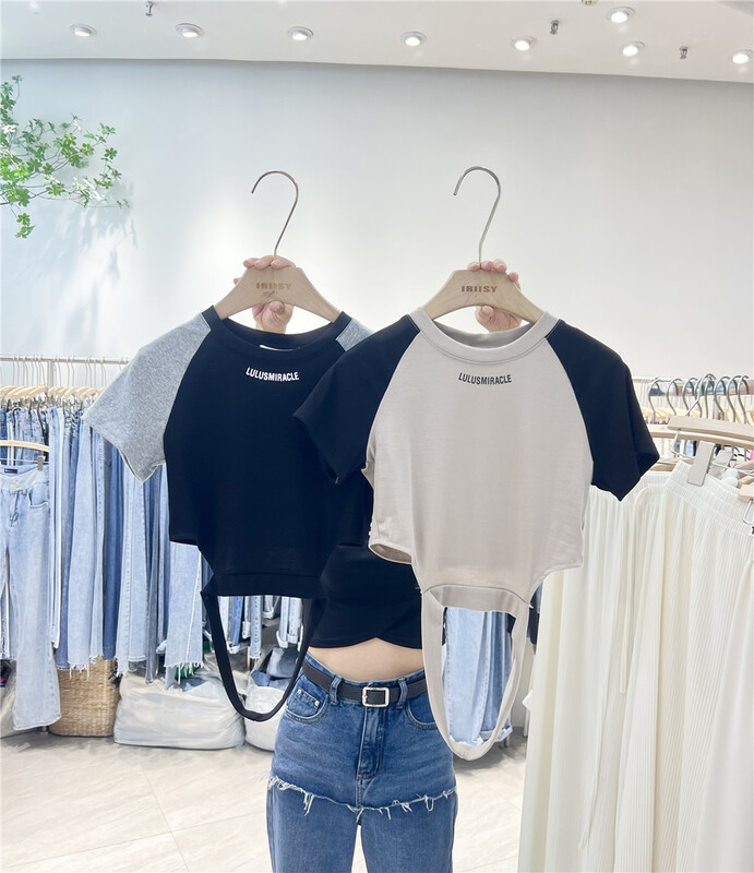 [iris iriisy] Korean color blocking Raglan letter short sleeve T-shirt 6078# LSL