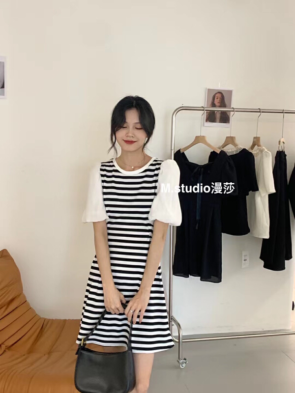 [MSTUDIO MANSA] stripe stitching fashion dress 788# ll
