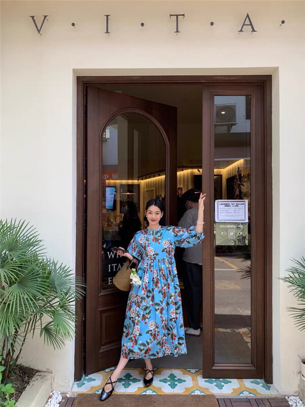 [June 6th] round neck small fresh floral bubble sleeve dress 2370# WPL