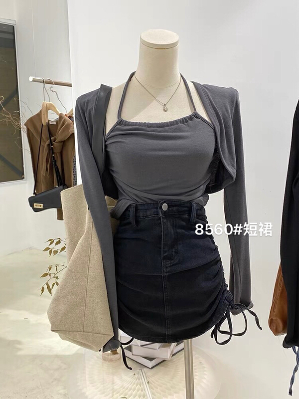 [Jiajia] drawstring design Hip Wrap denim skirt 8560# L