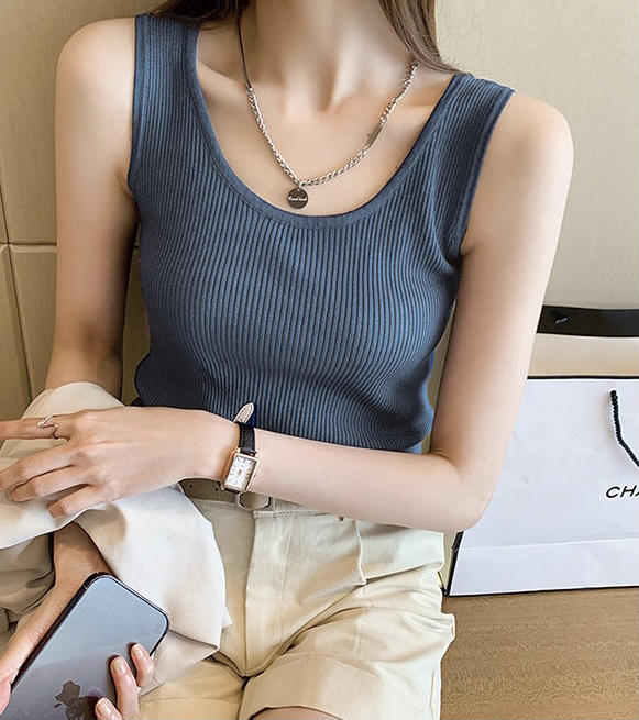 [ange run] solid color knitted thin vest 9816# ZSY