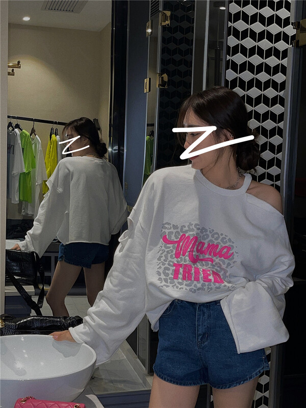 New year in early spring! [wut / N Cola] design off shoulder letter printed sweater ys1-6607# LSL