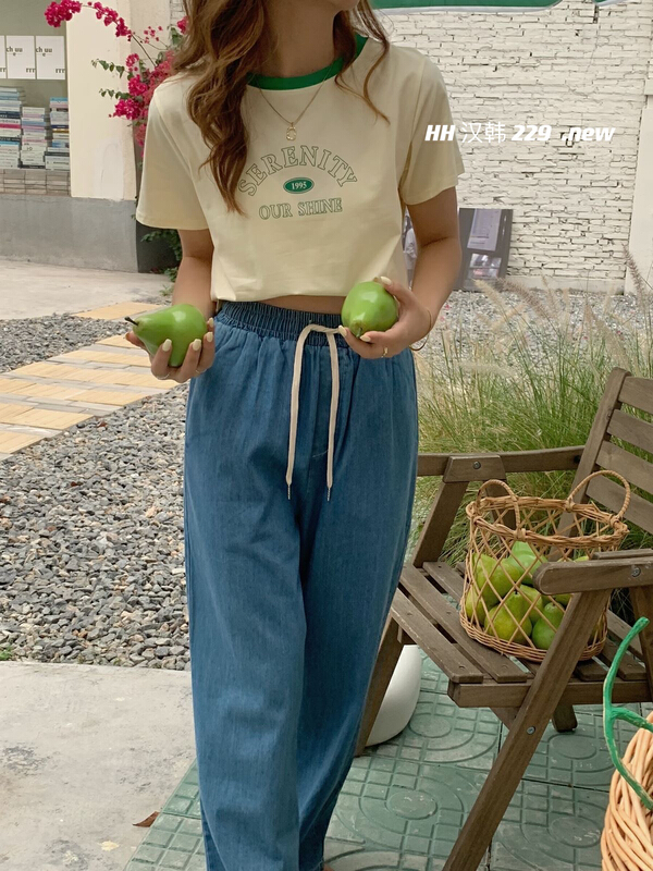 [HH] Korean alphabet color blocking short sleeve T-shirt 229# L