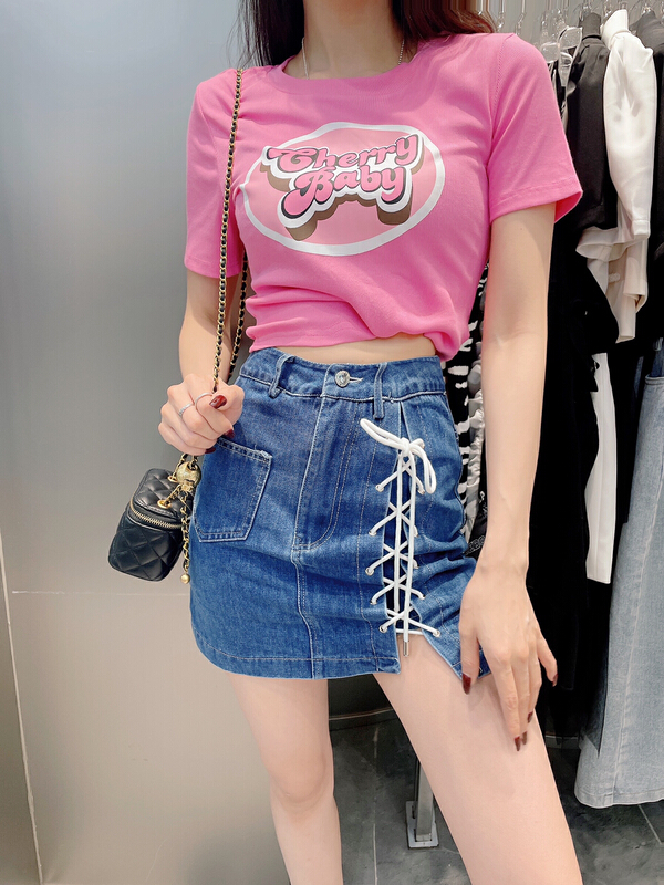[M & M] round neck short sleeve T-shirt + slim skirt two piece set 16400# PCZ