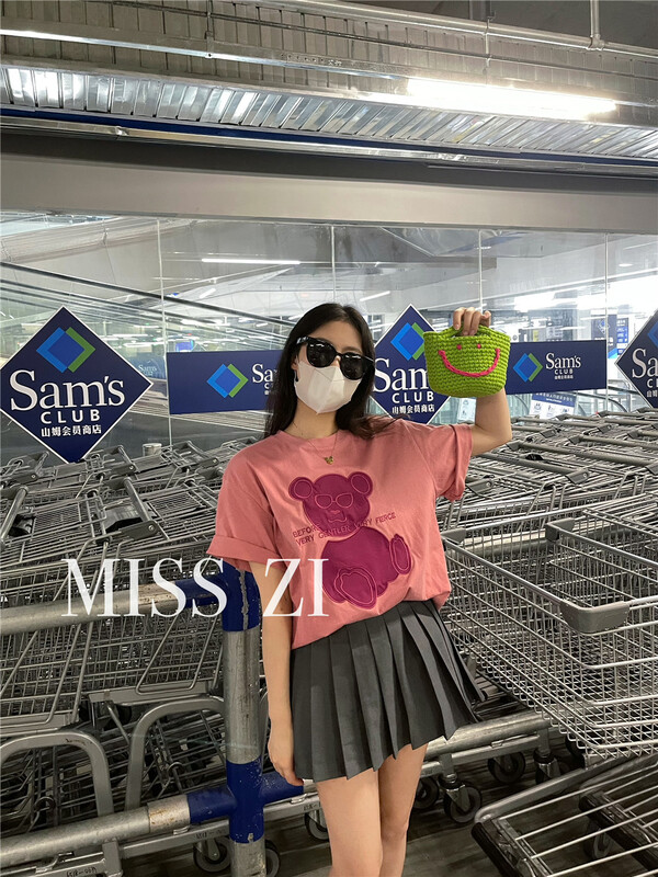 [miss Zi] Funny Cartoon Bear loose short sleeve T-shirt 2337# cqw