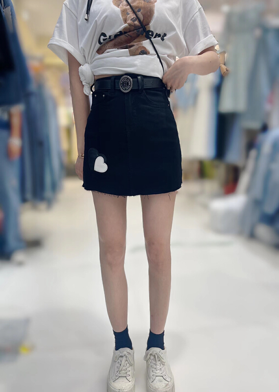 [okd] Korean fashion slim love denim skirt (with belt) 52602# zxl